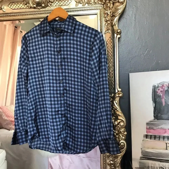 Blue checkered print button down - Picture 5 of 8